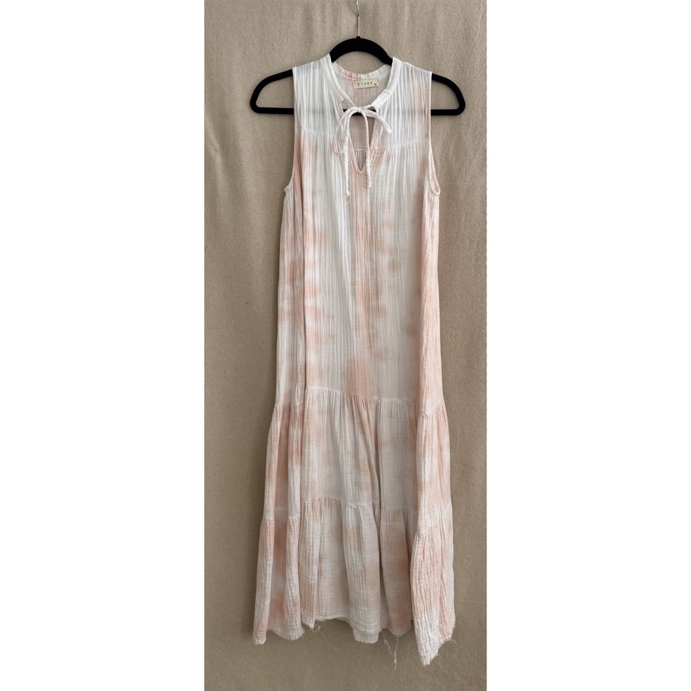 Stark X Pale Pink Tie Dye Gauze Cotton Layer Sleeveless Maxi Dress Small
